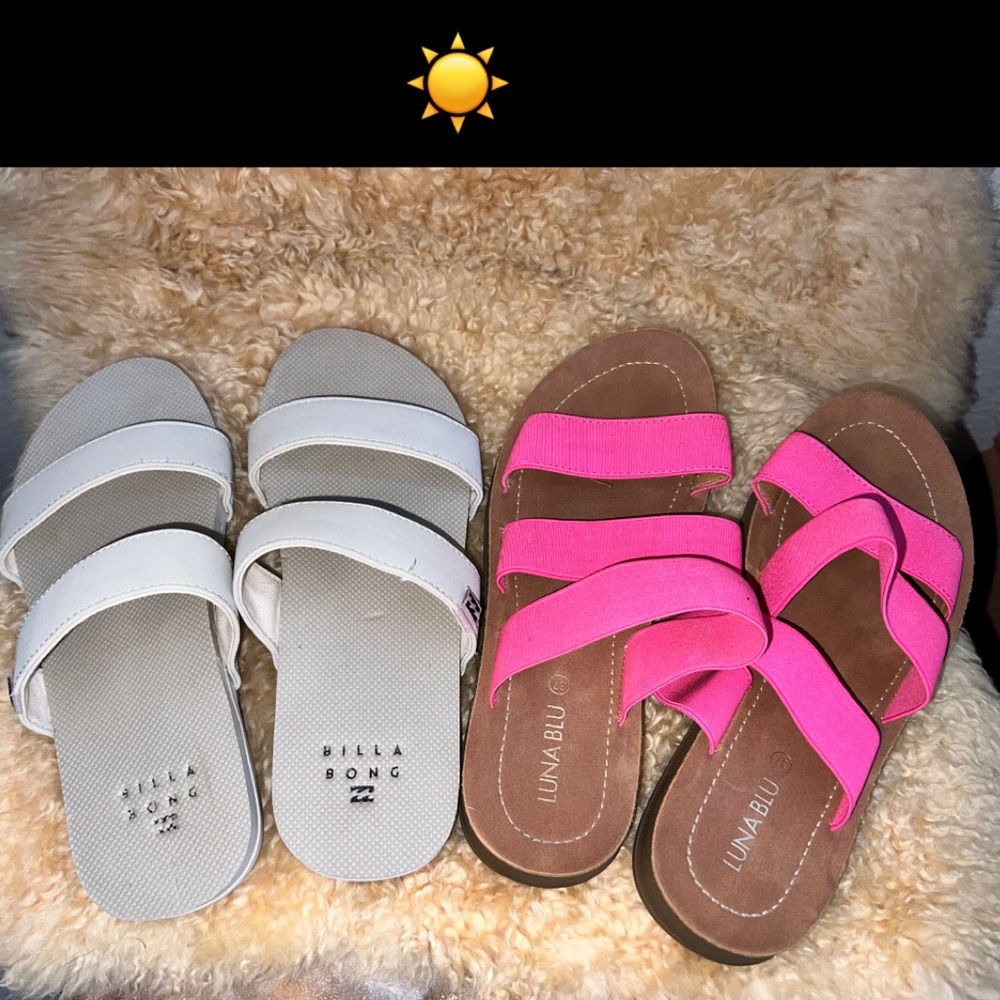 Chic White and Pink Slide Sandals with Cushioned Footbed